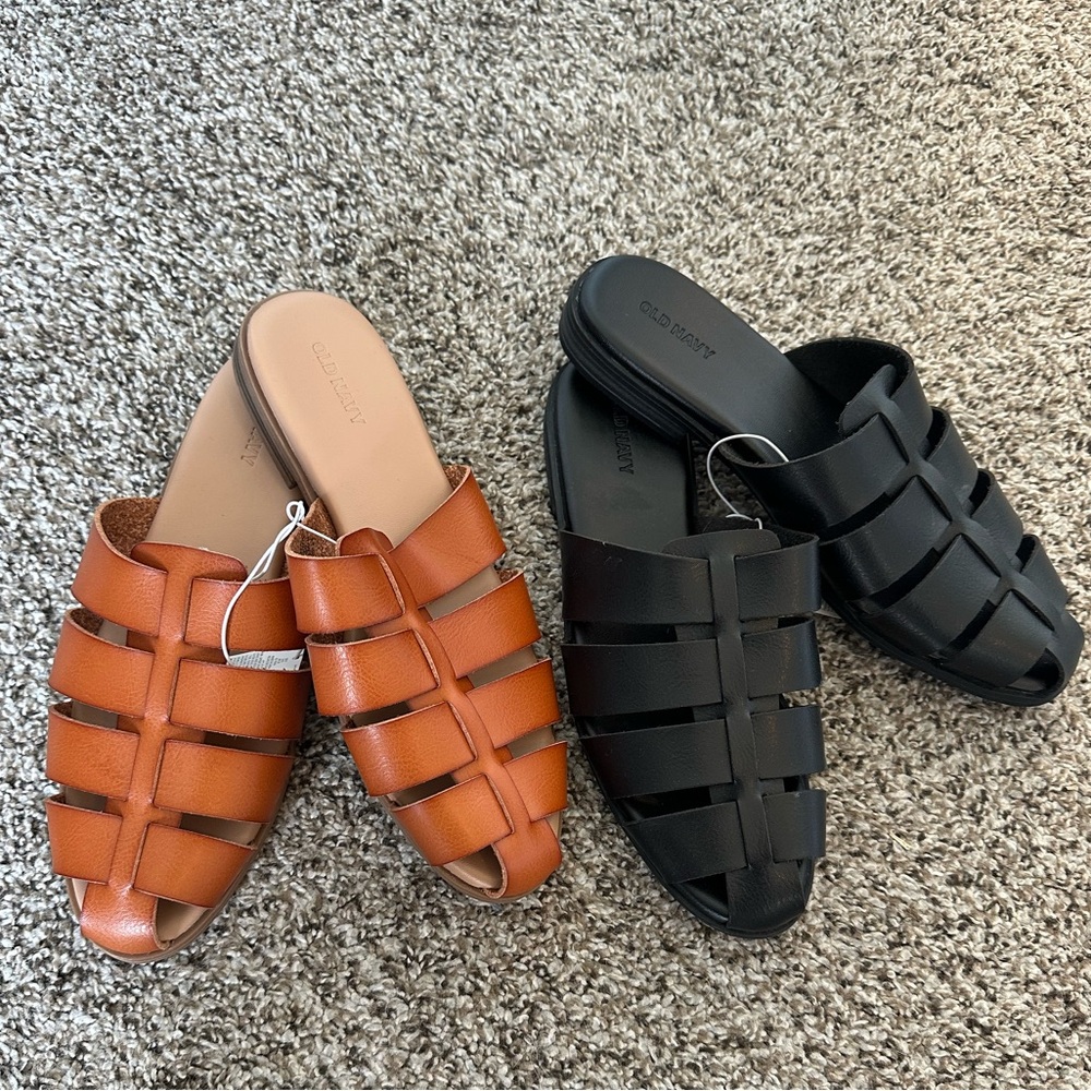 Old Navy Fisherman Sandal Mule Faux Leather Size 8 | Pair of 2 Black and Brown